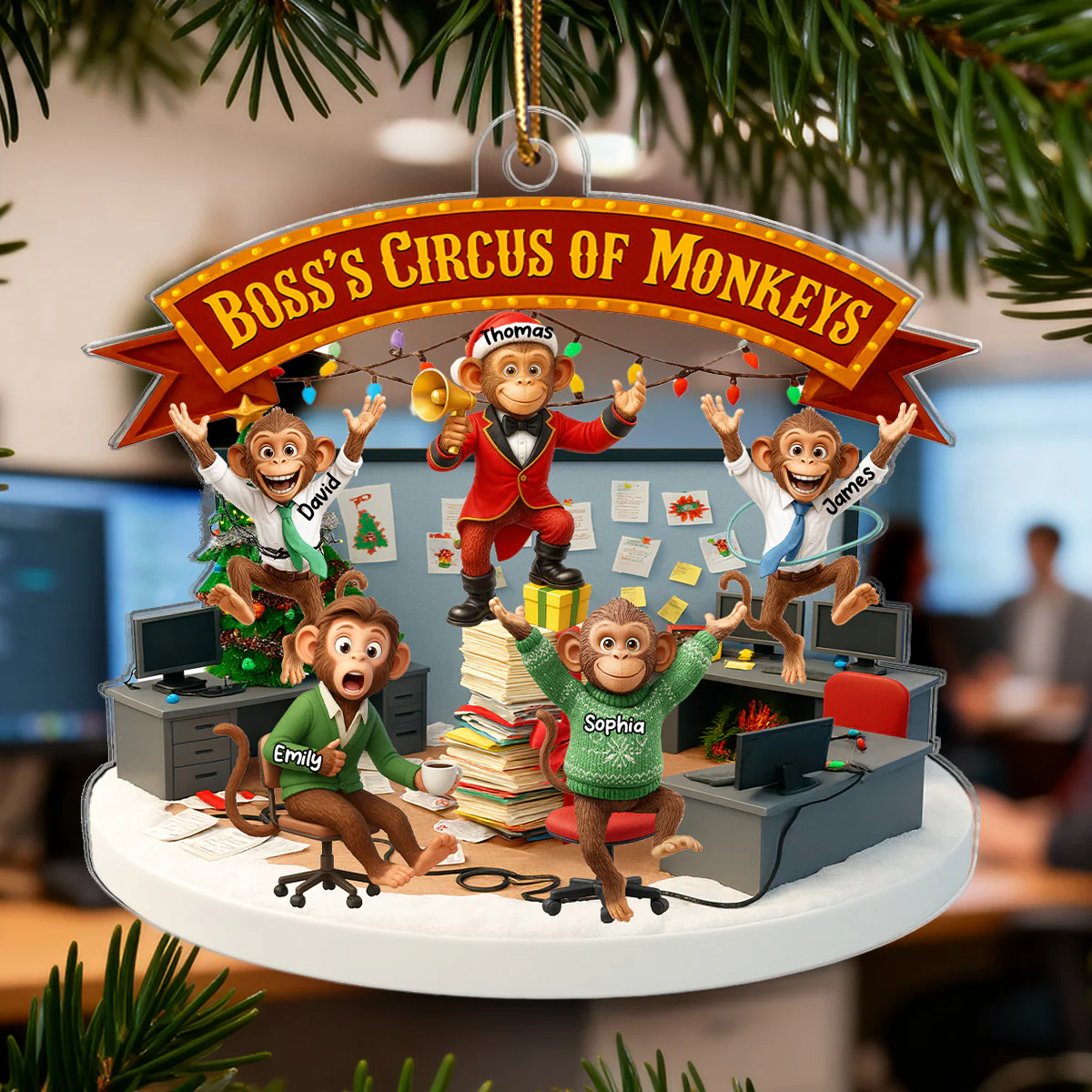 Boss's Circus Of Monkeys - Personalized Acrylic Ornament - Funny Gift For Boss, White Elephant Gift, Coworker - Image 5