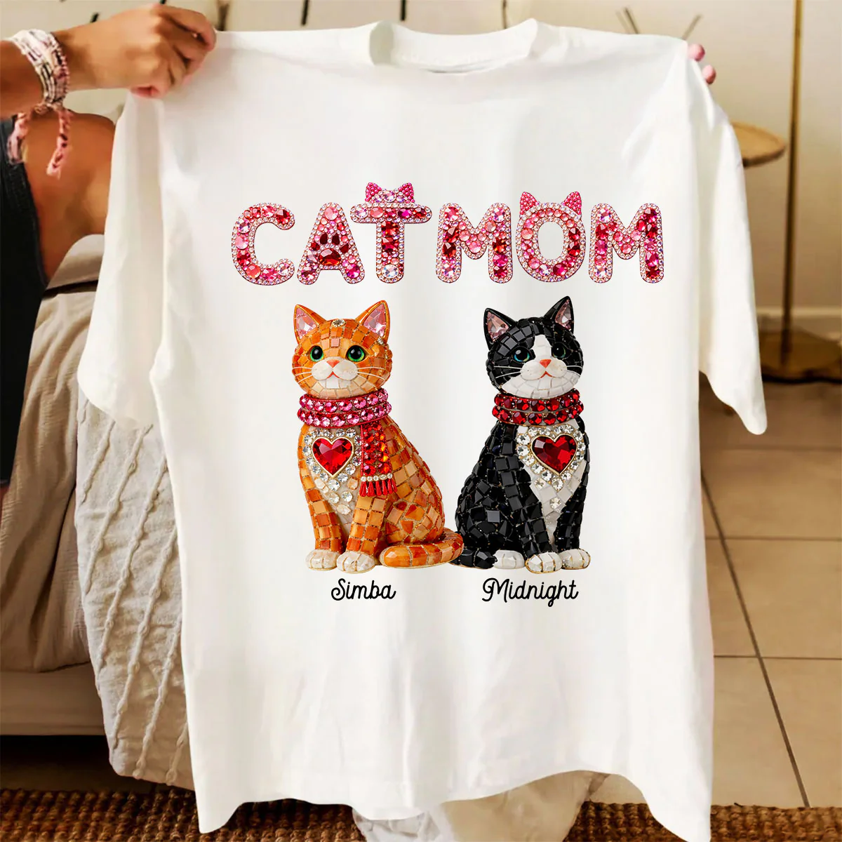 Cat Mom Shiny Pattern - Personalized Shirt - Unique Valentine's Day Gift for Cat Moms - Image 3