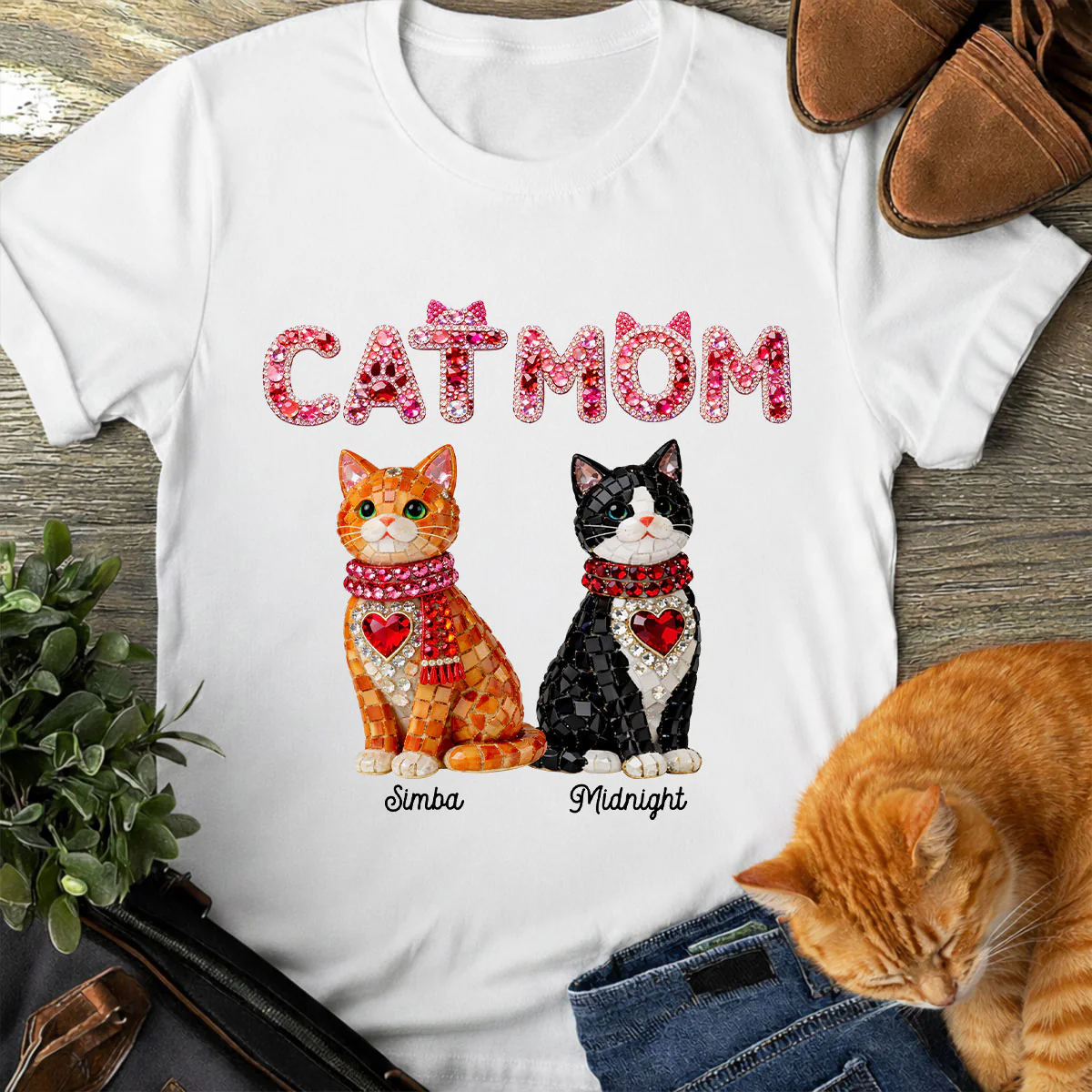 Cat Mom Shiny Pattern - Personalized Shirt - Unique Valentine's Day Gift for Cat Moms - Image 4