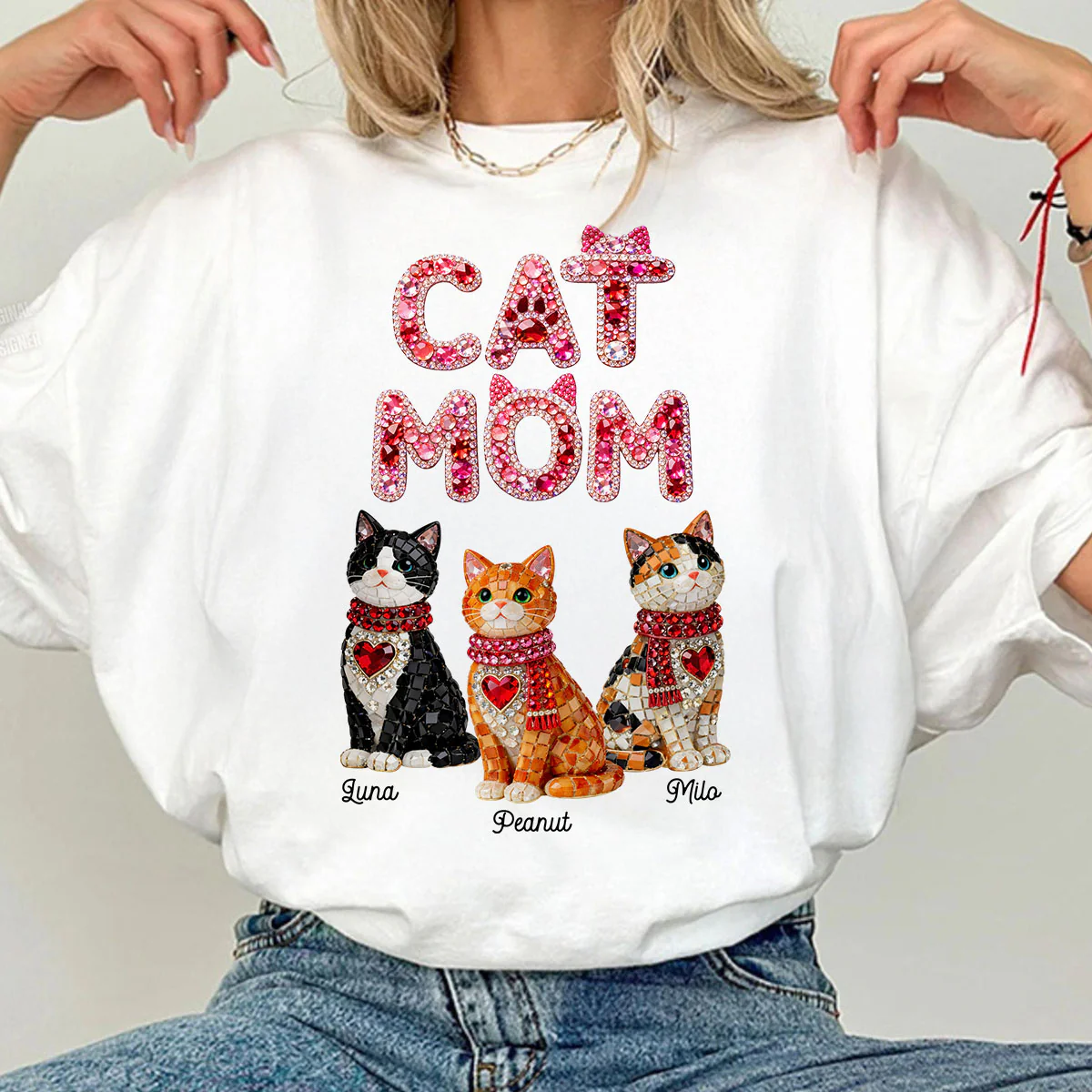 Cat Mom Shiny Pattern - Personalized Shirt - Unique Valentine's Day Gift for Cat Moms - Image 6
