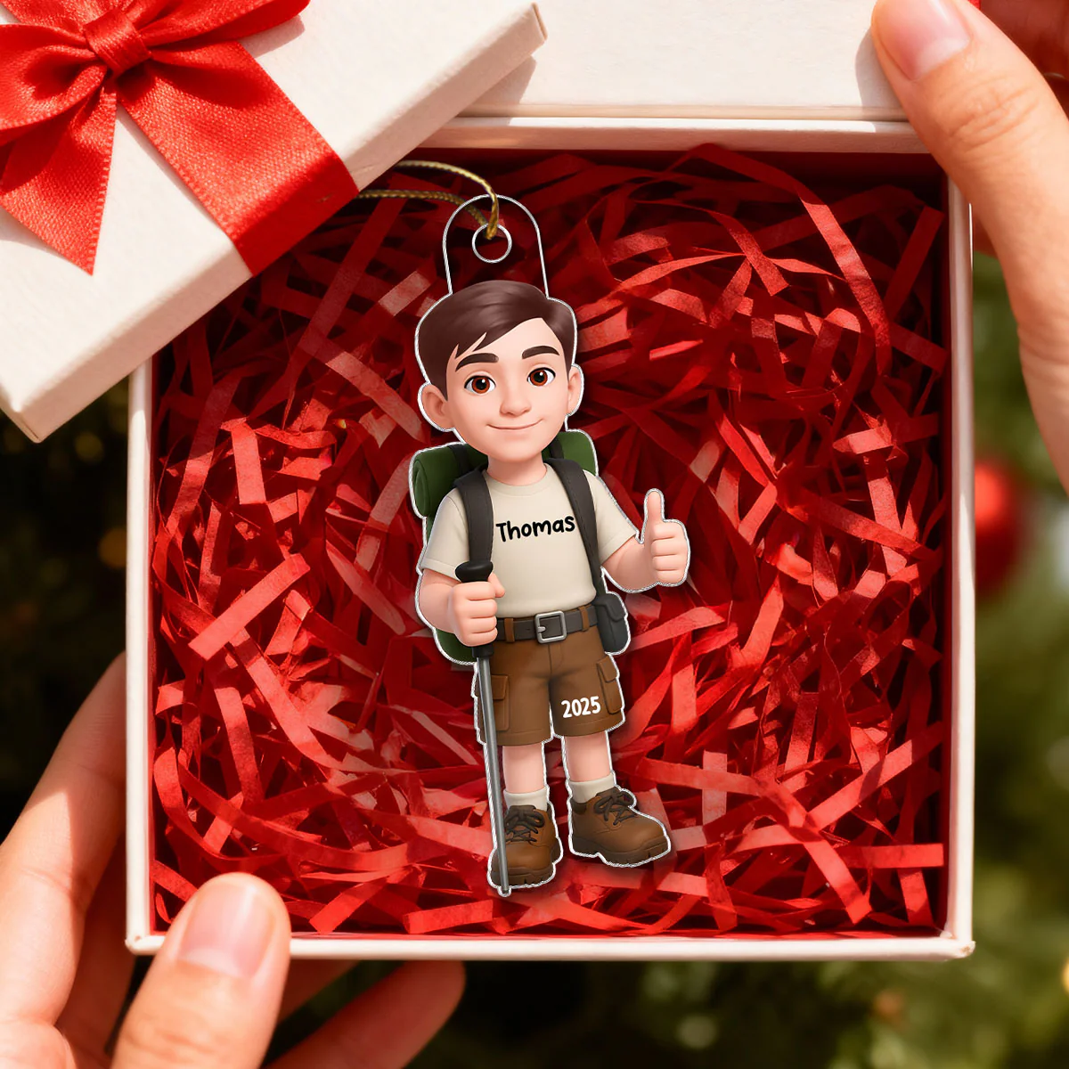Christmas Boy Girl Hiking - Personalized Acrylic Ornament - Gift For Hiking Lovers, Hikers, Campers, Trekking Mountain, National Park Lovers, Grandson, Granddaughter - Image 3