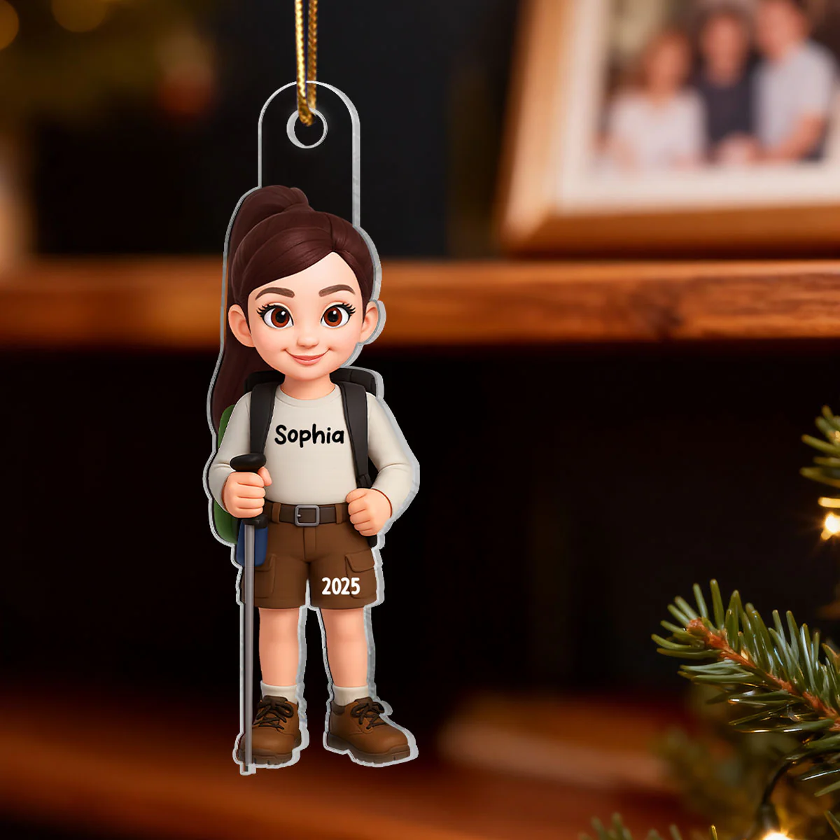 Christmas Boy Girl Hiking - Personalized Acrylic Ornament - Gift For Hiking Lovers, Hikers, Campers, Trekking Mountain, National Park Lovers, Grandson, Granddaughter - Image 4