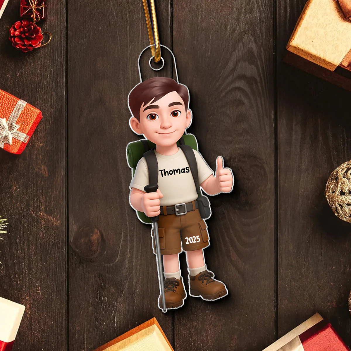 Christmas Boy Girl Hiking - Personalized Acrylic Ornament - Gift For Hiking Lovers, Hikers, Campers, Trekking Mountain, National Park Lovers, Grandson, Granddaughter - Image 5