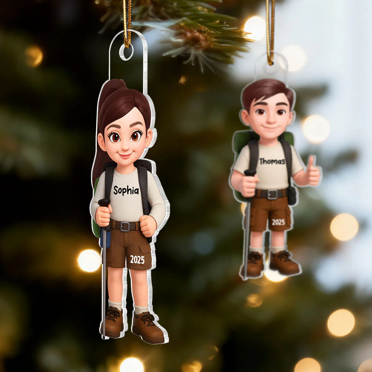 Christmas Boy Girl Hiking - Personalized Acrylic Ornament - Gift For Hiking Lovers, Hikers, Campers, Trekking Mountain, National Park Lovers, Grandson, Granddaughter - Image 6