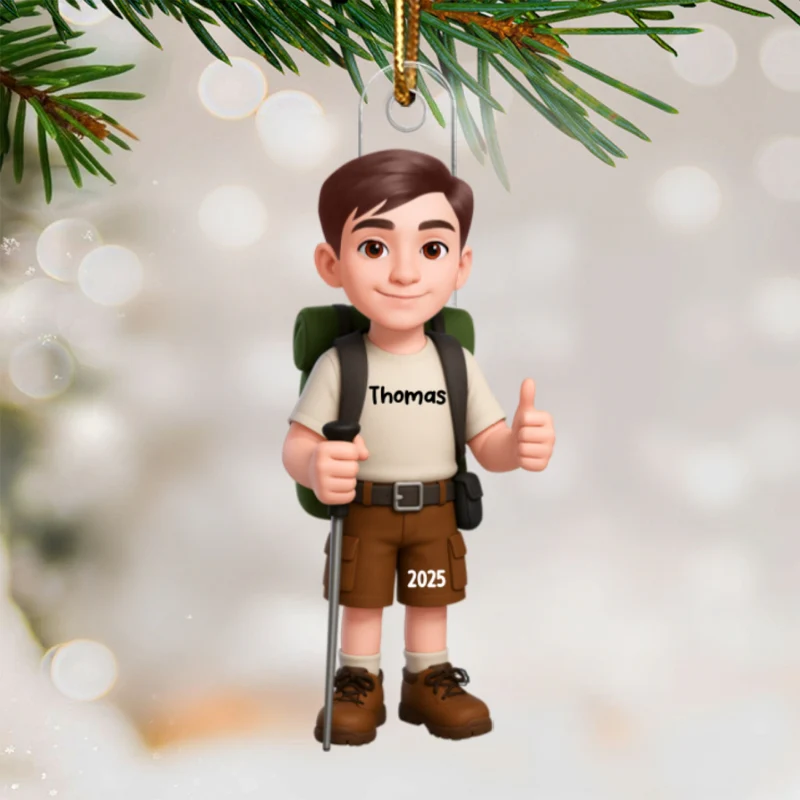 Christmas Boy Girl Hiking - Personalized Acrylic Ornament - Gift For Hiking Lovers, Hikers, Campers, Trekking Mountain, National Park Lovers, Grandson, Granddaughter - Image 8