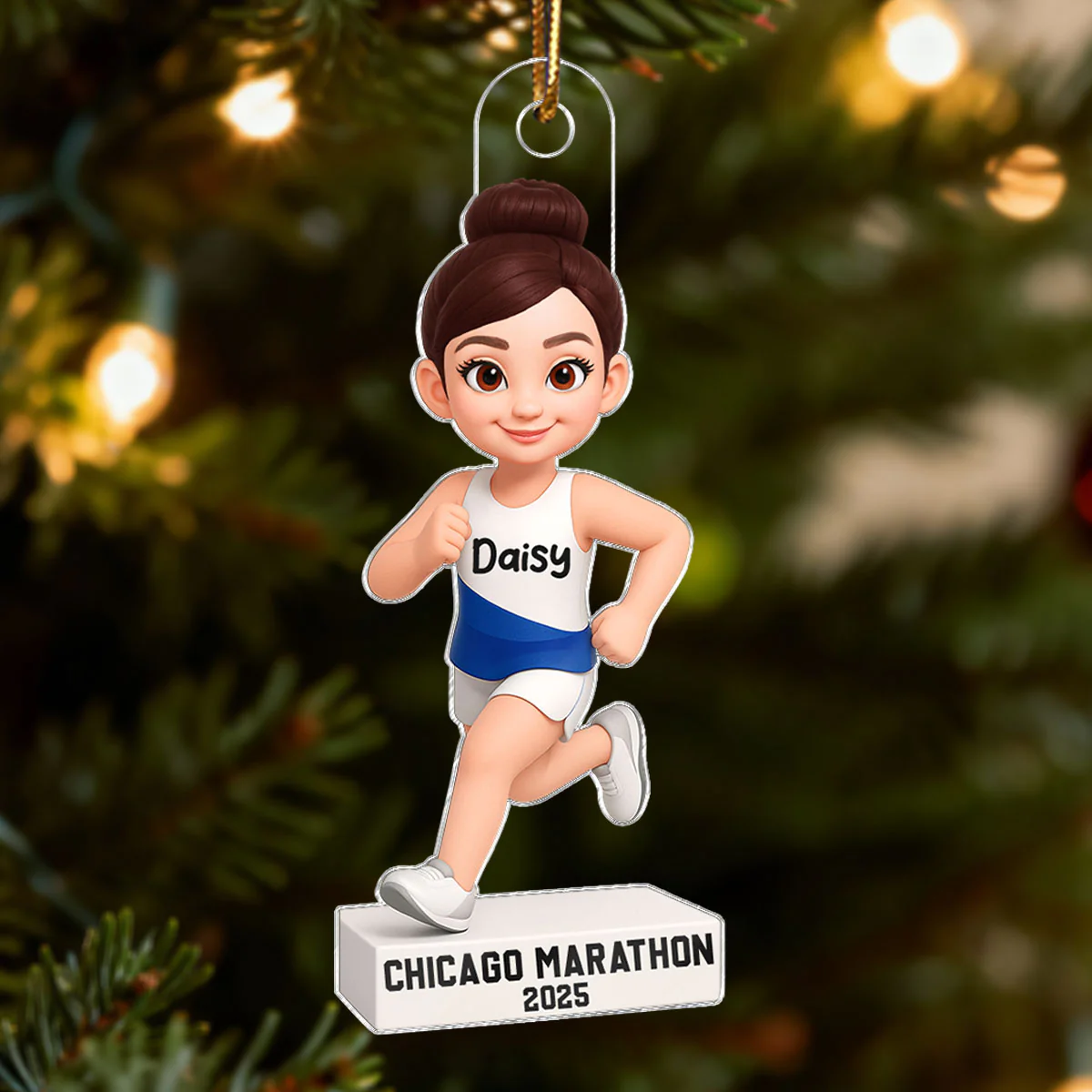 3D Effect Christmas Boy Girl Running - Personalized Acrylic Ornament - Gift For Runners, Running Lovers, Marathon Finishers, Grandson, Granddaughter - Image 3