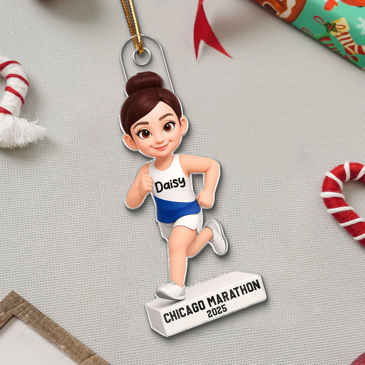 3D Effect Christmas Boy Girl Running - Personalized Acrylic Ornament - Gift For Runners, Running Lovers, Marathon Finishers, Grandson, Granddaughter - Image 4
