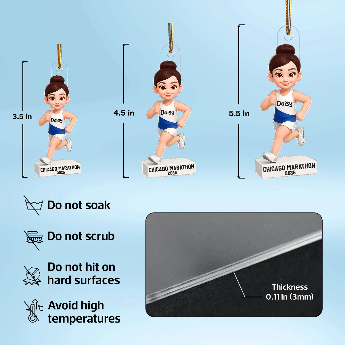 3D Effect Christmas Boy Girl Running - Personalized Acrylic Ornament - Gift For Runners, Running Lovers, Marathon Finishers, Grandson, Granddaughter - Image 5