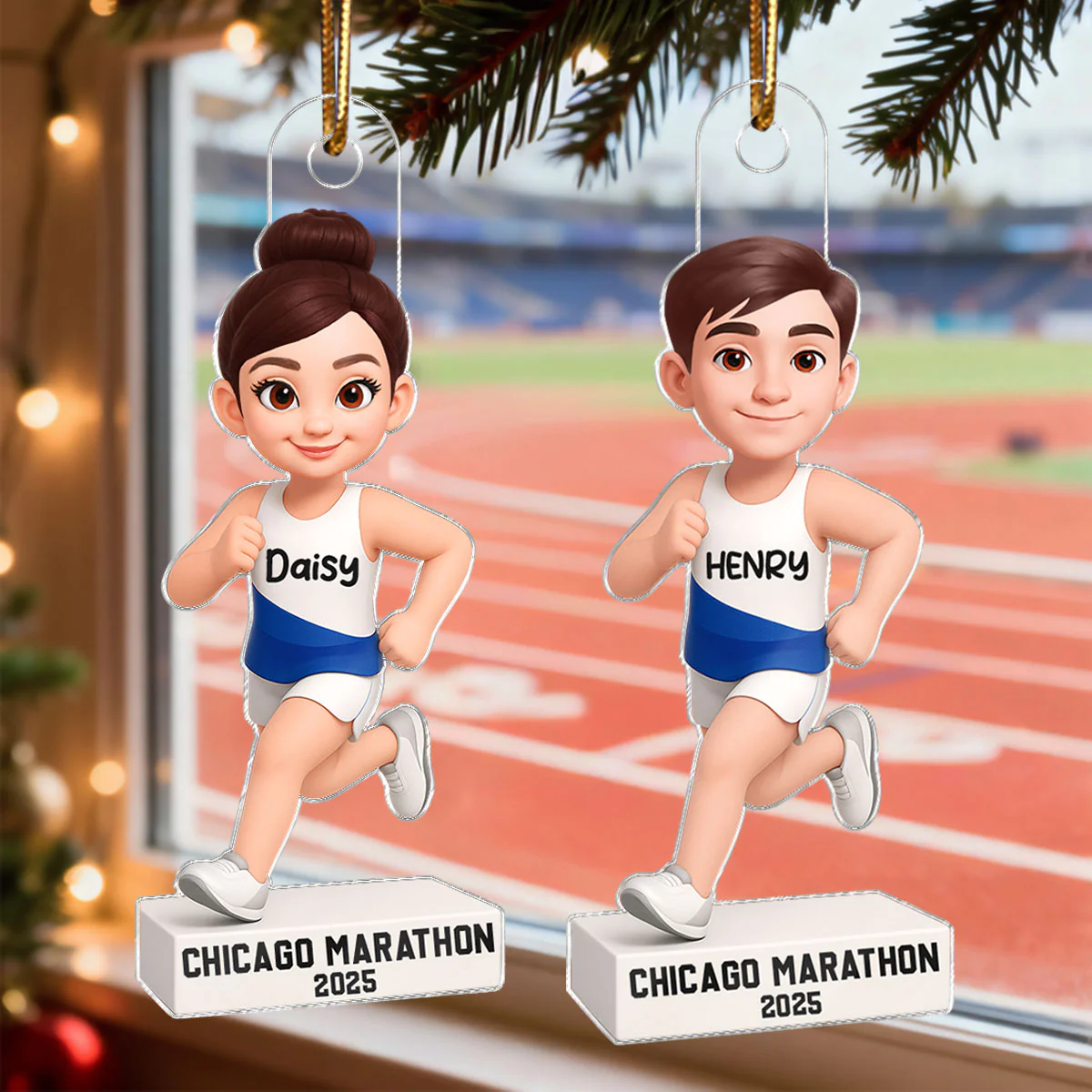 3D Effect Christmas Boy Girl Running - Personalized Acrylic Ornament - Gift For Runners, Running Lovers, Marathon Finishers, Grandson, Granddaughter - Image 6
