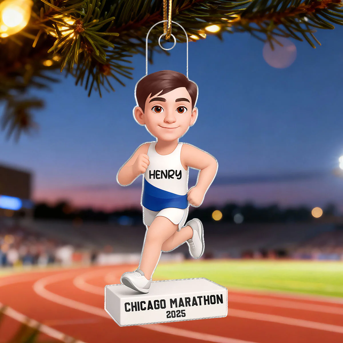 3D Effect Christmas Boy Girl Running - Personalized Acrylic Ornament - Gift For Runners, Running Lovers, Marathon Finishers, Grandson, Granddaughter - Image 7