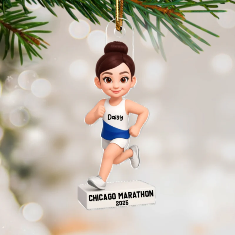 3D Effect Christmas Boy Girl Running - Personalized Acrylic Ornament - Gift For Runners, Running Lovers, Marathon Finishers, Grandson, Granddaughter - Image 8