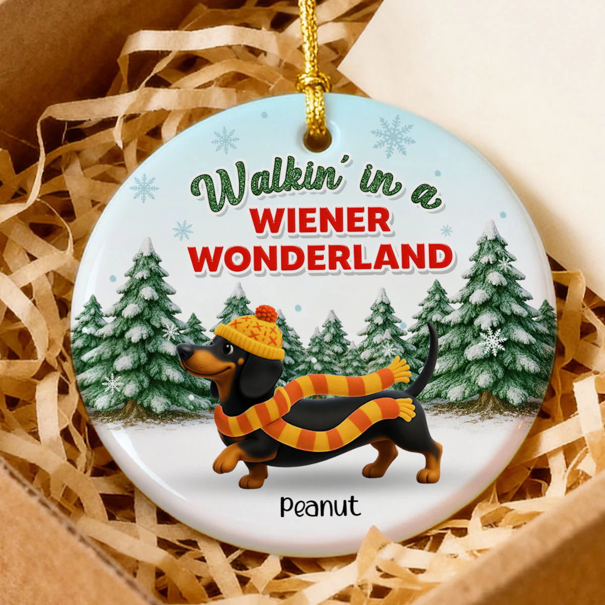 Christmas Dachshunds Walking In A Wiener Wonderland - Personalized Ceramic Ornament - Gift For Dachshund Lovers - Image 3