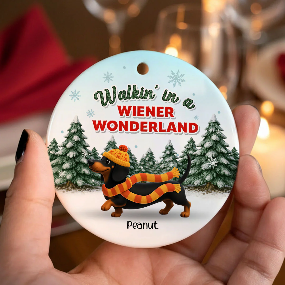 Christmas Dachshunds Walking In A Wiener Wonderland - Personalized Ceramic Ornament - Gift For Dachshund Lovers - Image 4