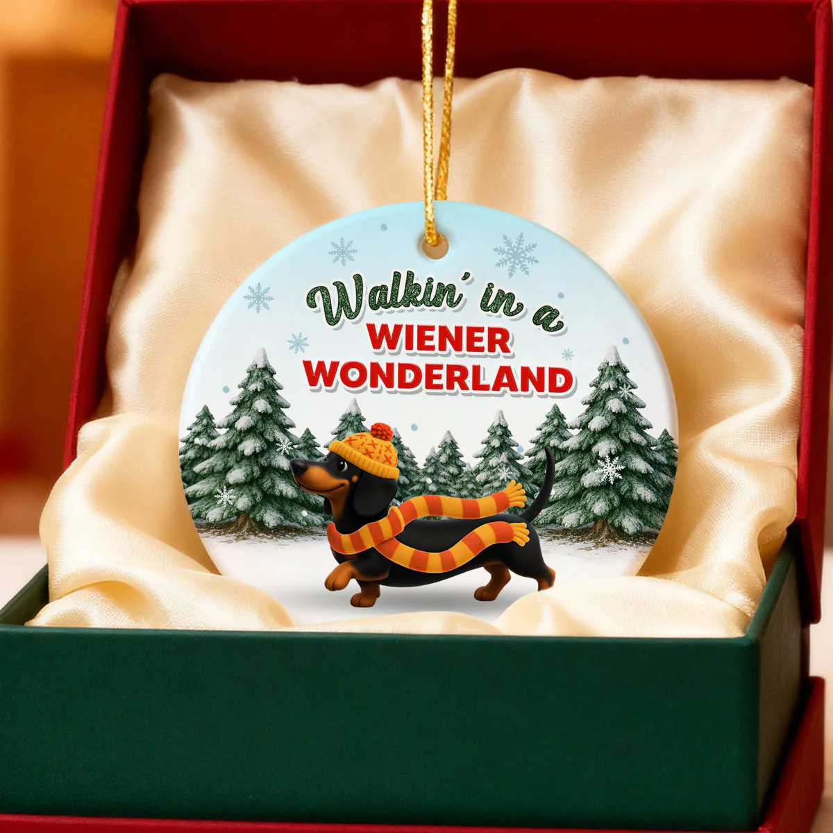 Christmas Dachshunds Walking In A Wiener Wonderland - Personalized Ceramic Ornament - Gift For Dachshund Lovers - Image 6