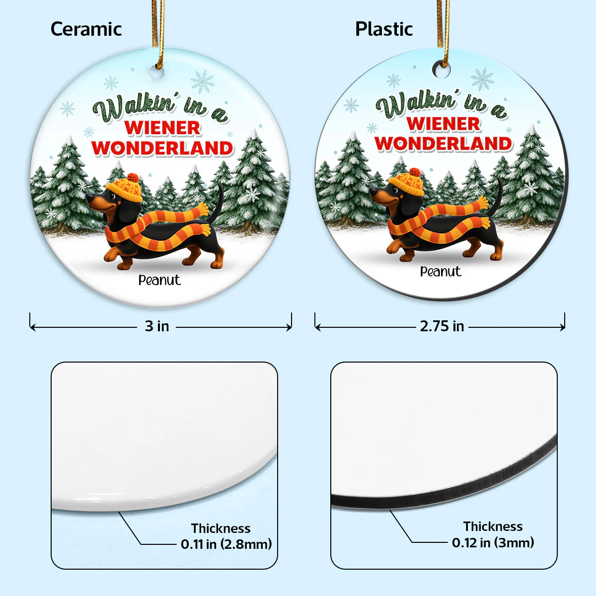 Christmas Dachshunds Walking In A Wiener Wonderland - Personalized Ceramic Ornament - Gift For Dachshund Lovers - Image 7