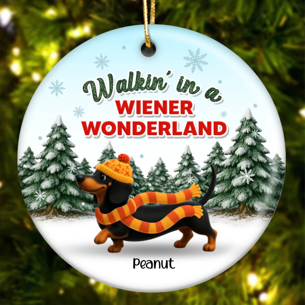 Christmas Dachshunds Walking In A Wiener Wonderland - Personalized Ceramic Ornament - Gift For Dachshund Lovers - Image 9