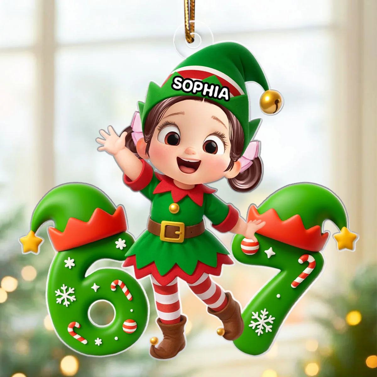 Christmas Elf Six Seven Trending Quote - Personalized Acrylic Ornament - Christmas Gift for Kid, Grandkids - Image 3