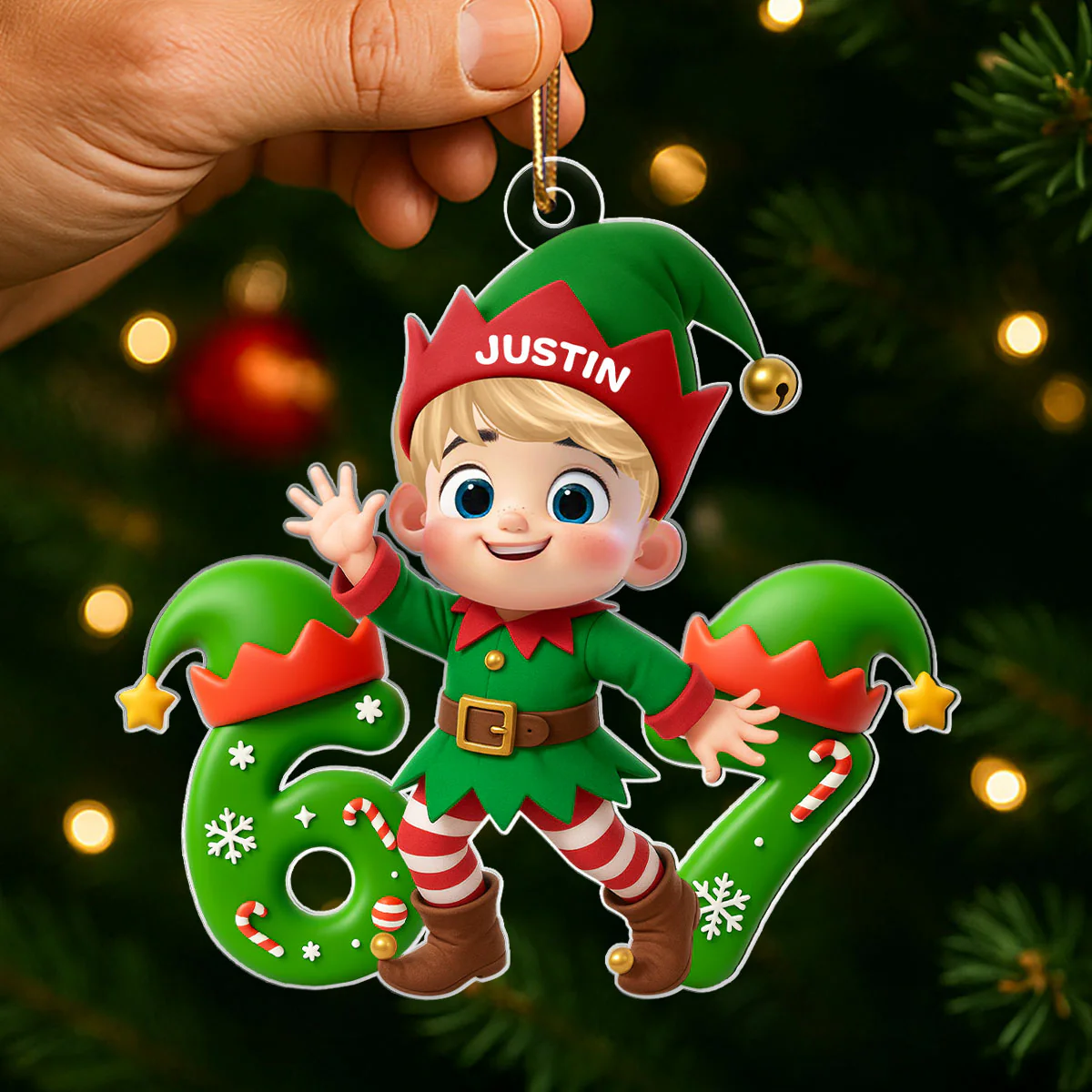 Christmas Elf Six Seven Trending Quote - Personalized Acrylic Ornament - Christmas Gift for Kid, Grandkids - Image 4