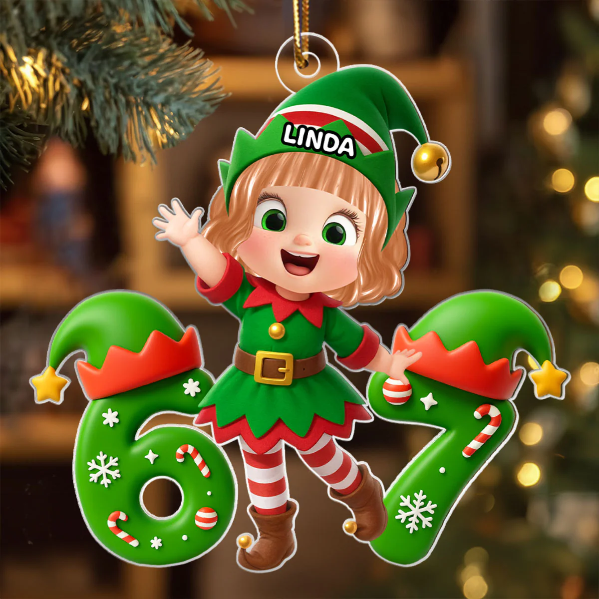 Christmas Elf Six Seven Trending Quote - Personalized Acrylic Ornament - Christmas Gift for Kid, Grandkids - Image 5
