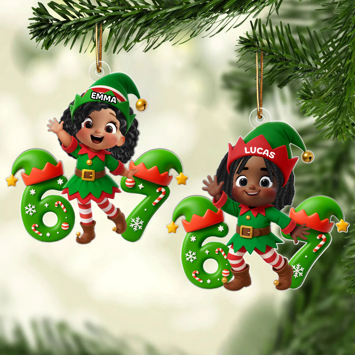 Christmas Elf Six Seven Trending Quote - Personalized Acrylic Ornament - Christmas Gift for Kid, Grandkids - Image 7