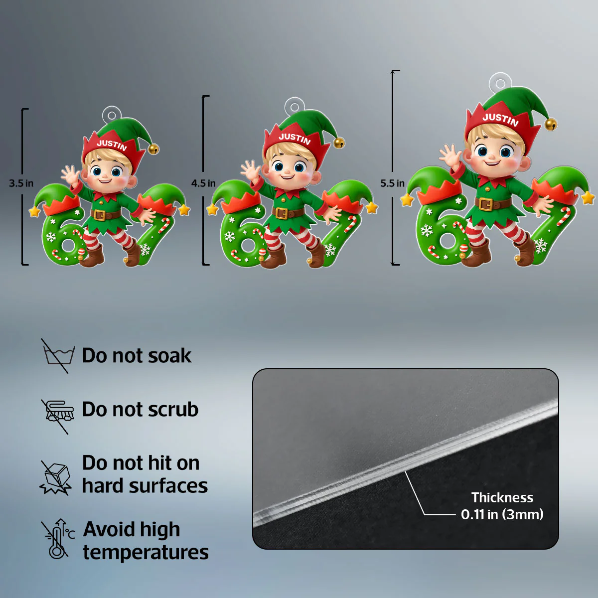 Christmas Elf Six Seven Trending Quote - Personalized Acrylic Ornament - Christmas Gift for Kid, Grandkids - Image 8