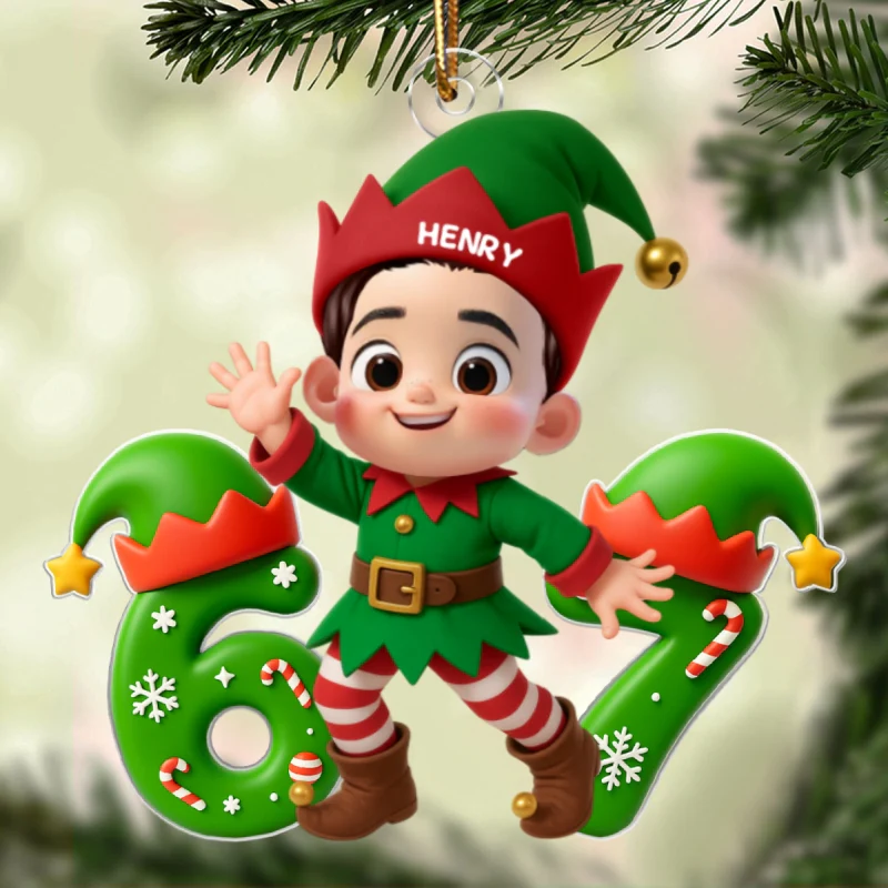 Christmas Elf Six Seven Trending Quote - Personalized Acrylic Ornament - Christmas Gift for Kid, Grandkids - Image 9