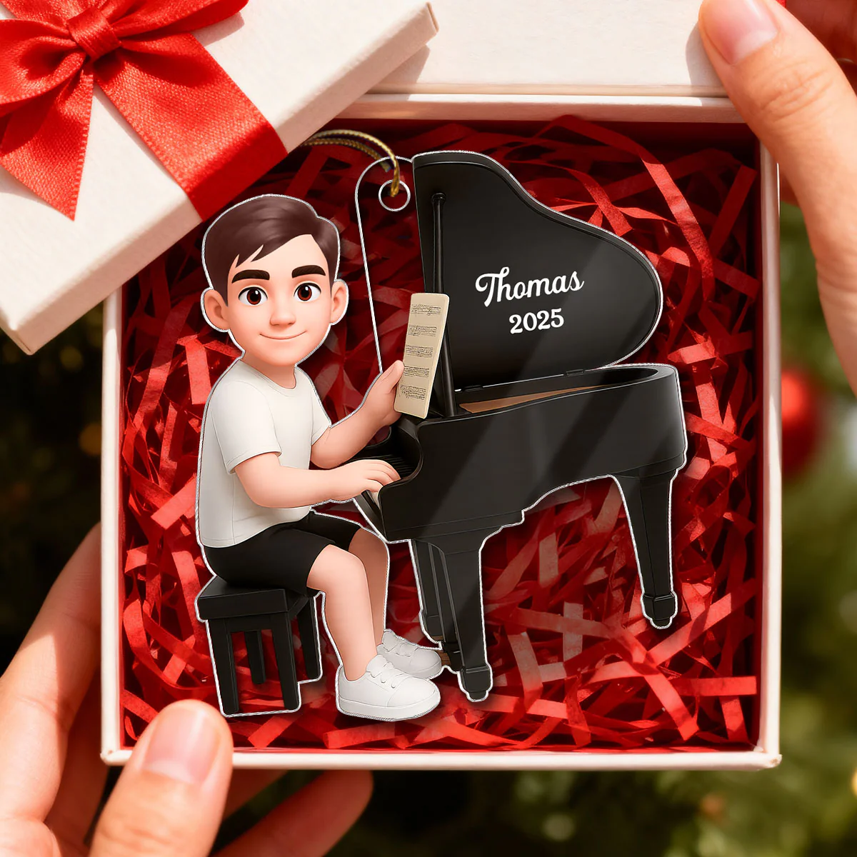 Christmas Girl Boy Playing Piano - Personalized Acrylic Ornament - Gift For Pianists, Performers, Piano Lovers - Image 3