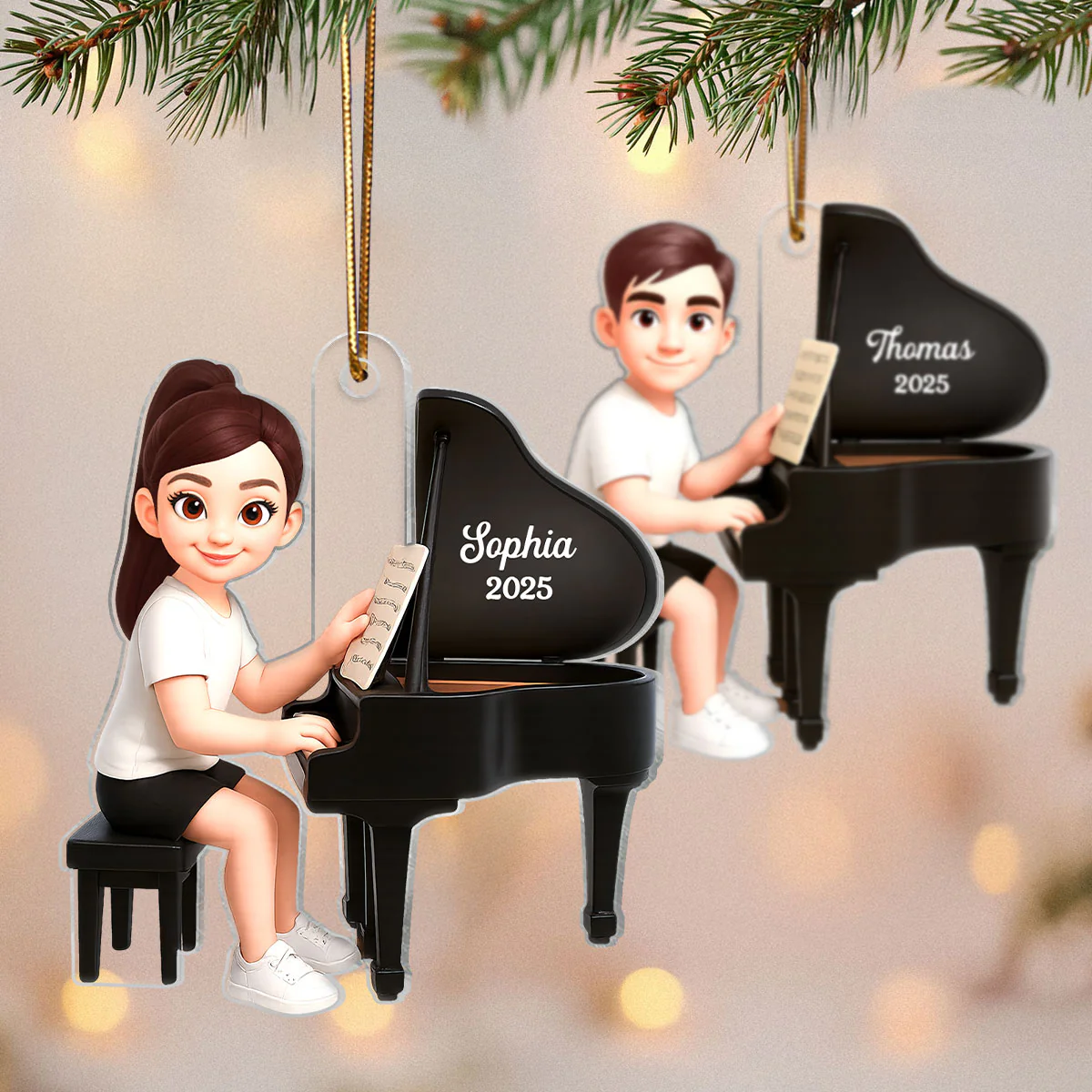 Christmas Girl Boy Playing Piano - Personalized Acrylic Ornament - Gift For Pianists, Performers, Piano Lovers - Image 4