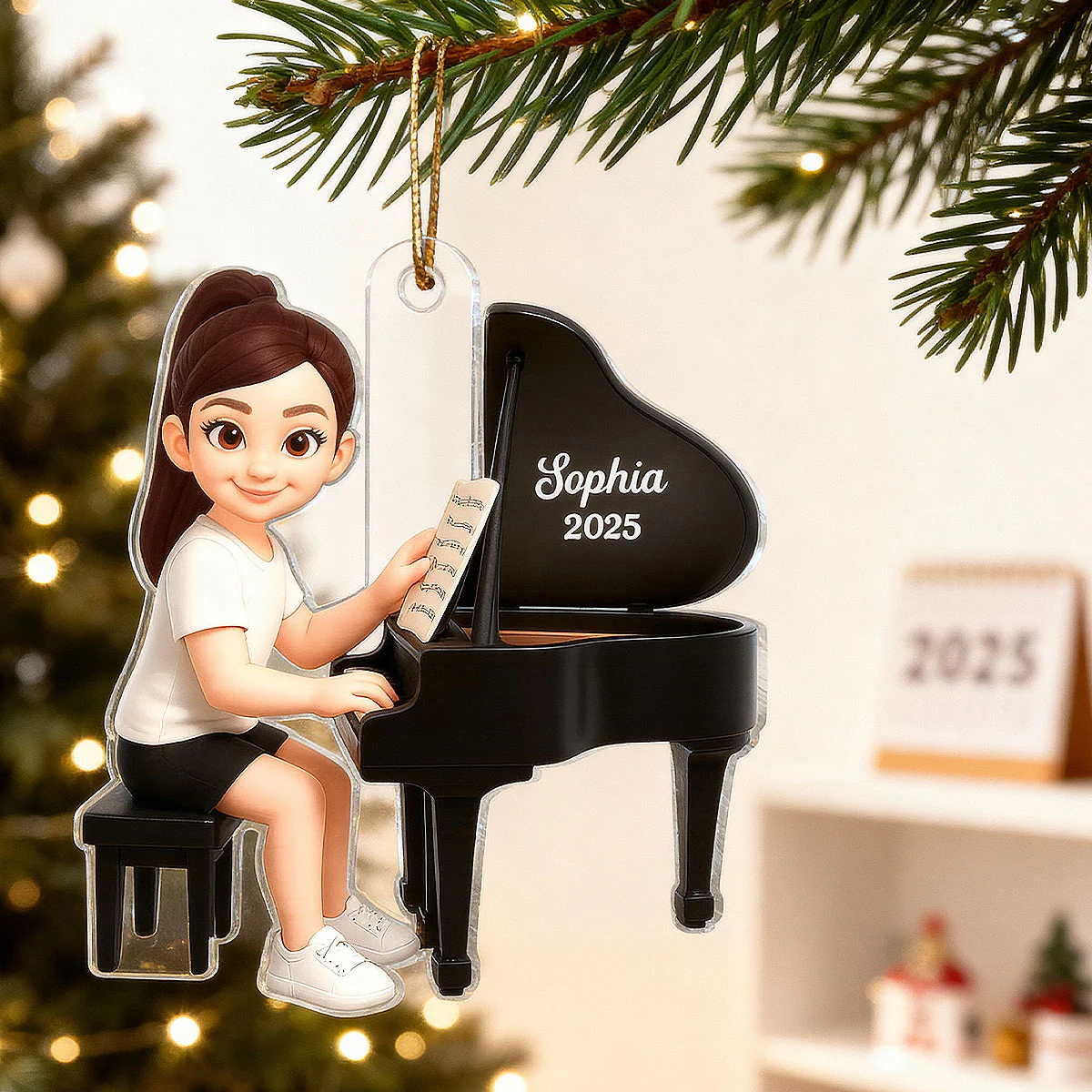 Christmas Girl Boy Playing Piano - Personalized Acrylic Ornament - Gift For Pianists, Performers, Piano Lovers - Image 6