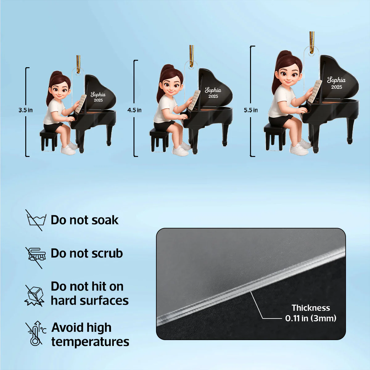 Christmas Girl Boy Playing Piano - Personalized Acrylic Ornament - Gift For Pianists, Performers, Piano Lovers - Image 7