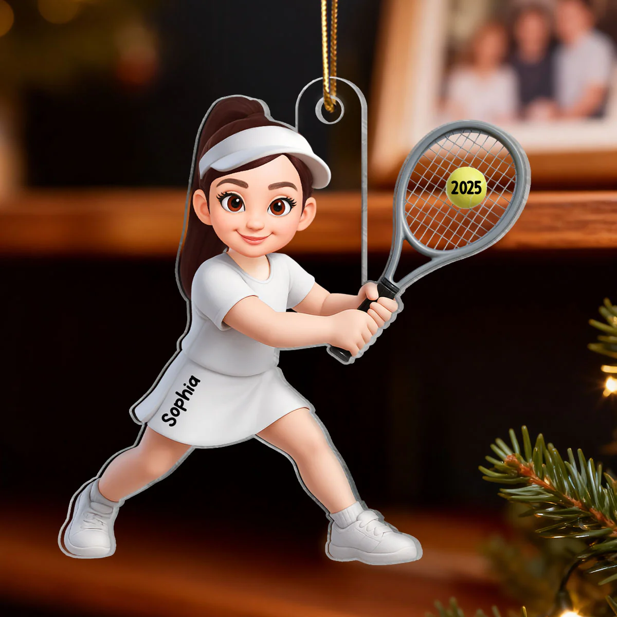 3D Effect Christmas Girl Boy Playing Tennis - Personalized Acrylic Ornament - Gift For Tennis Players, Grandson, Granddaughter - Image 4