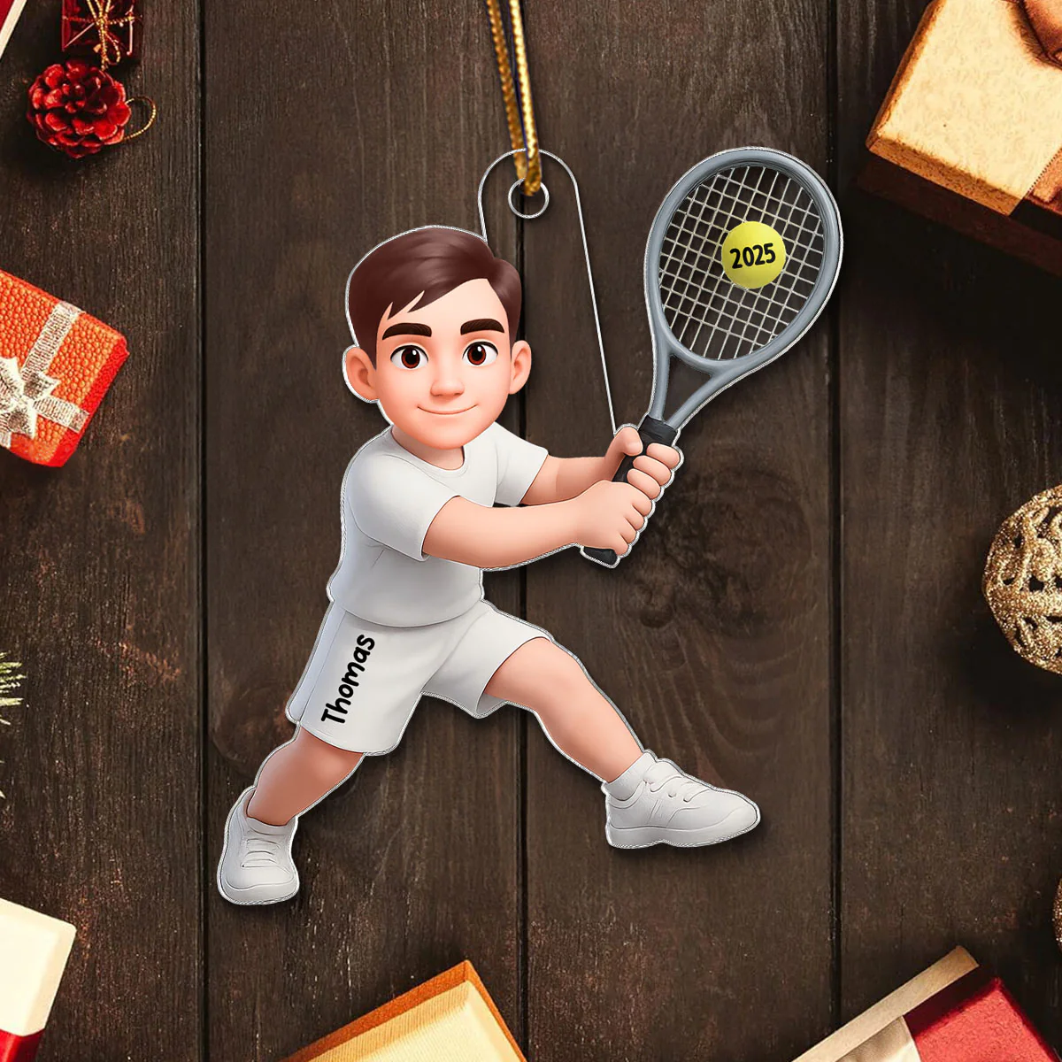 3D Effect Christmas Girl Boy Playing Tennis - Personalized Acrylic Ornament - Gift For Tennis Players, Grandson, Granddaughter - Image 5