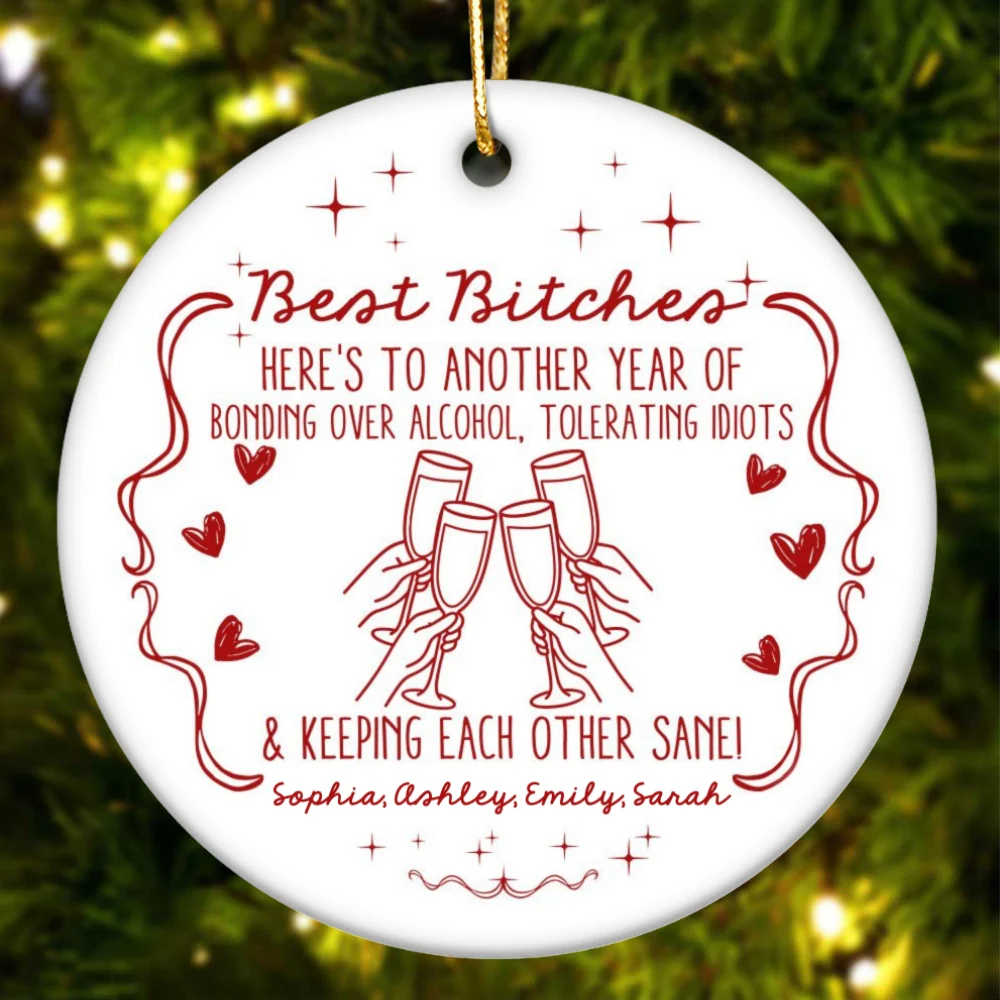 Christmas Red Tone Funny Besties - Personalized Ceramic Ornament - Gift For Best Friends - Image 9
