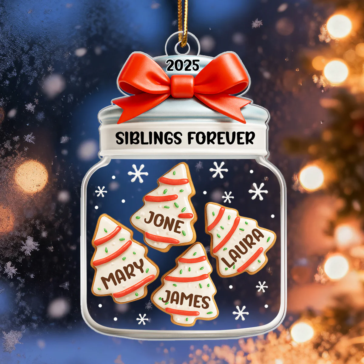 Christmas Tree Cake Siblings Forever - Personalized Acrylic Ornament - Christmas Gift for Siblings - Image 3