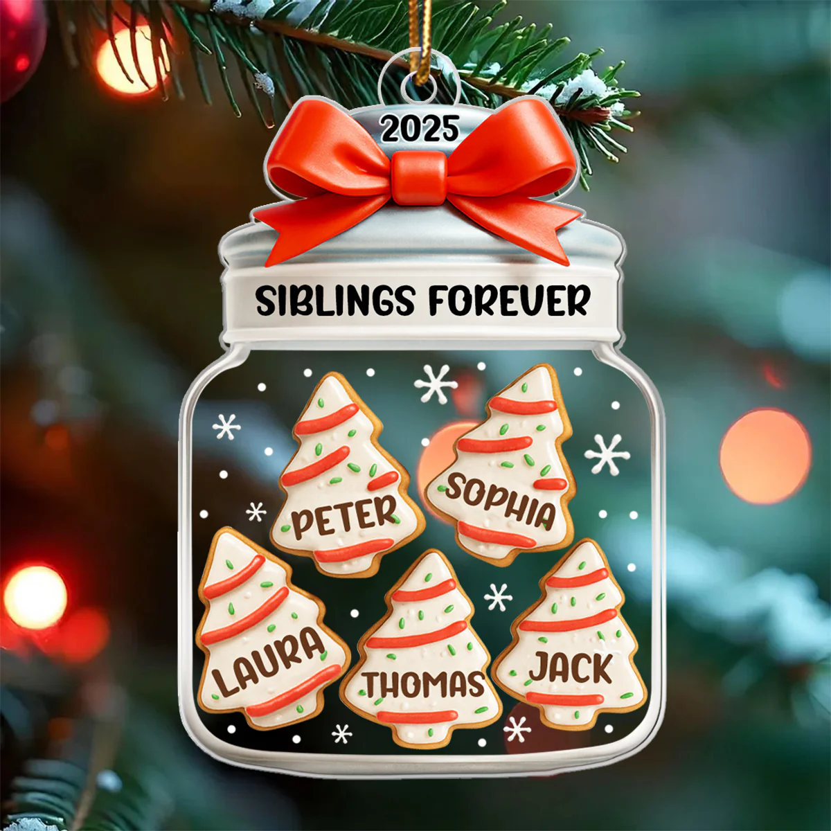 Christmas Tree Cake Siblings Forever - Personalized Acrylic Ornament - Christmas Gift for Siblings - Image 4