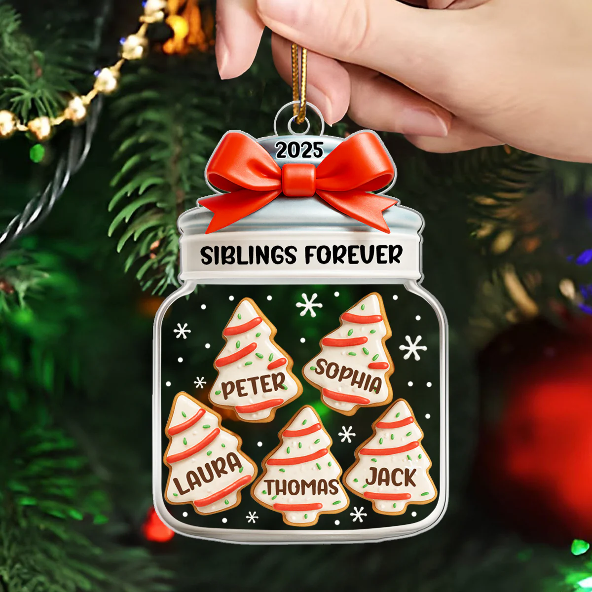 Christmas Tree Cake Siblings Forever - Personalized Acrylic Ornament - Christmas Gift for Siblings - Image 6