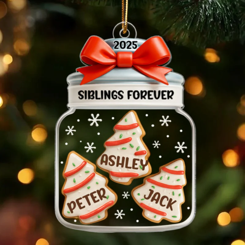 Christmas Tree Cake Siblings Forever - Personalized Acrylic Ornament - Christmas Gift for Siblings - Image 8