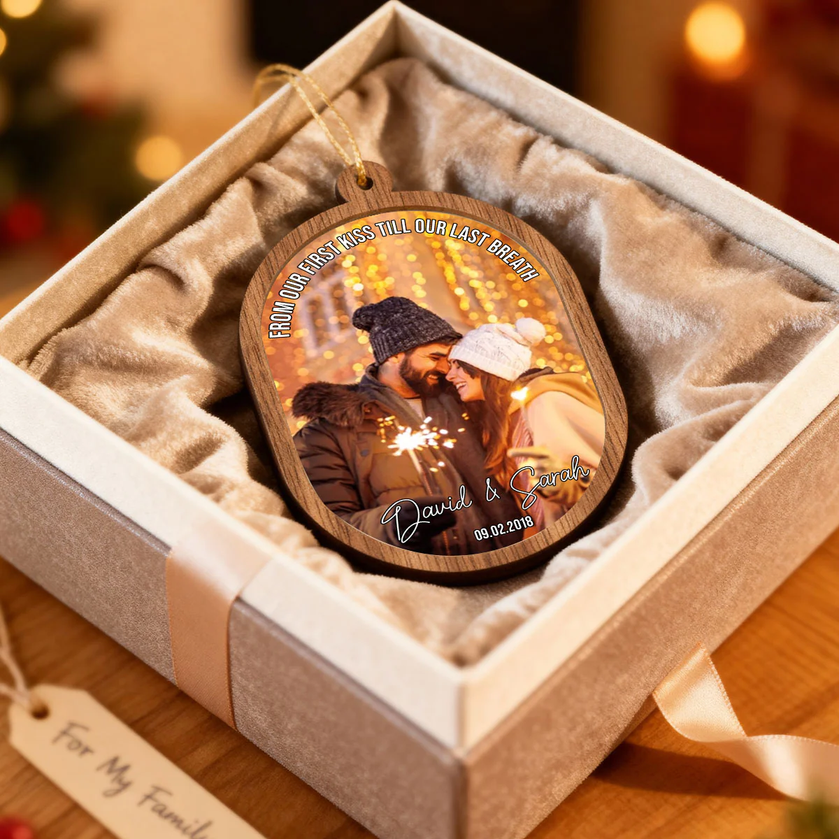 Couple Upload Photo Christmas - Personalized 2-Layered Wooden Ornament - Image 3