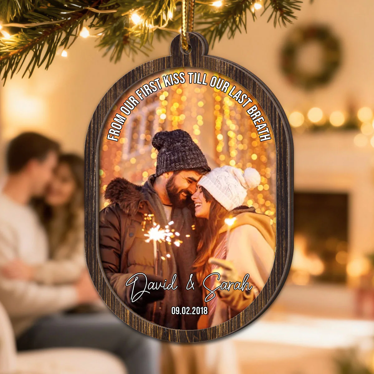 Couple Upload Photo Christmas - Personalized 2-Layered Wooden Ornament - Image 6