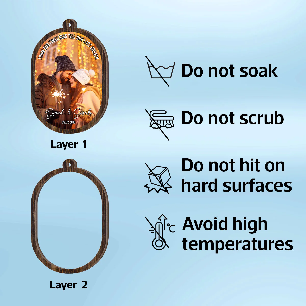 Couple Upload Photo Christmas - Personalized 2-Layered Wooden Ornament - Image 8