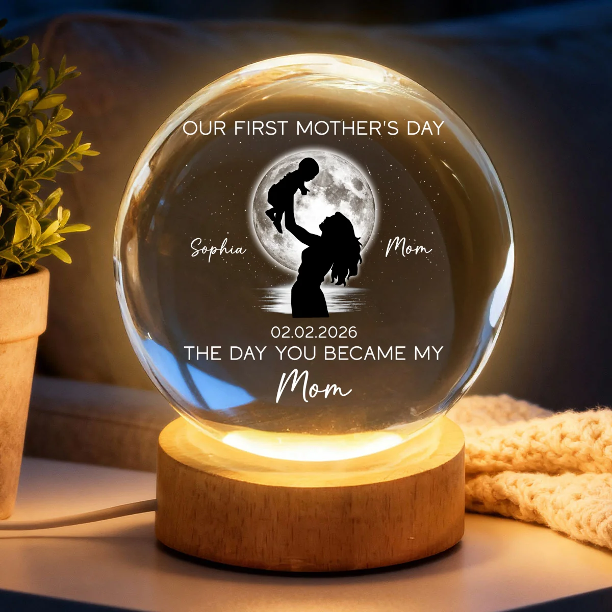 Custom Moon Phase First Mother's Day The Day You Became My Mom - Personalized Crystal Ball LED Night Light - First Mother's Day Gift For New Mom - Image 10