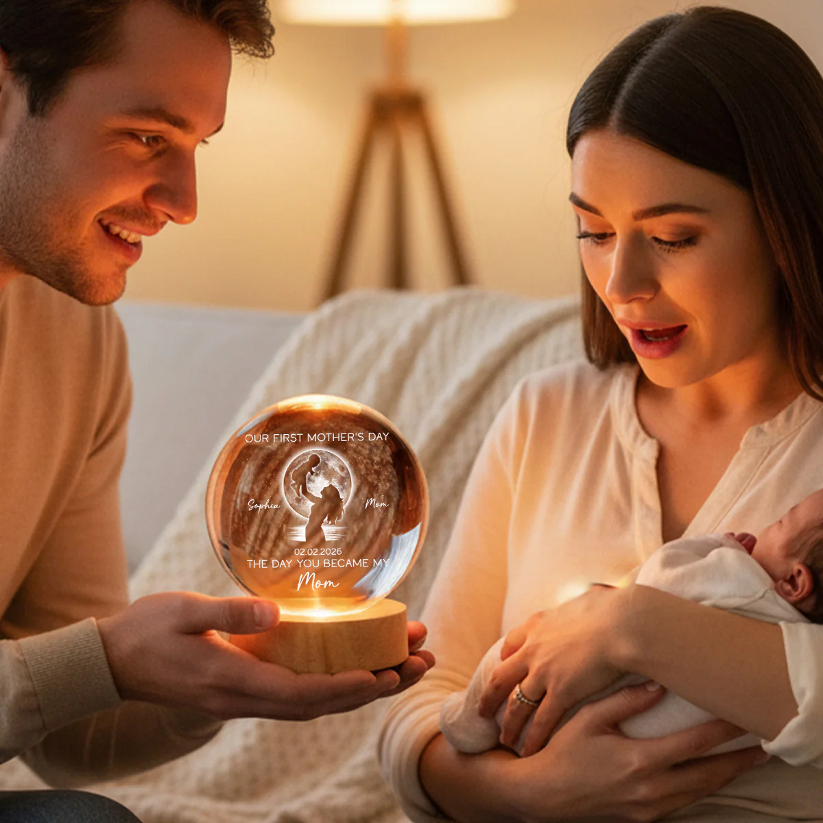 Custom Moon Phase First Mother's Day The Day You Became My Mom - Personalized Crystal Ball LED Night Light - First Mother's Day Gift For New Mom - Image 4