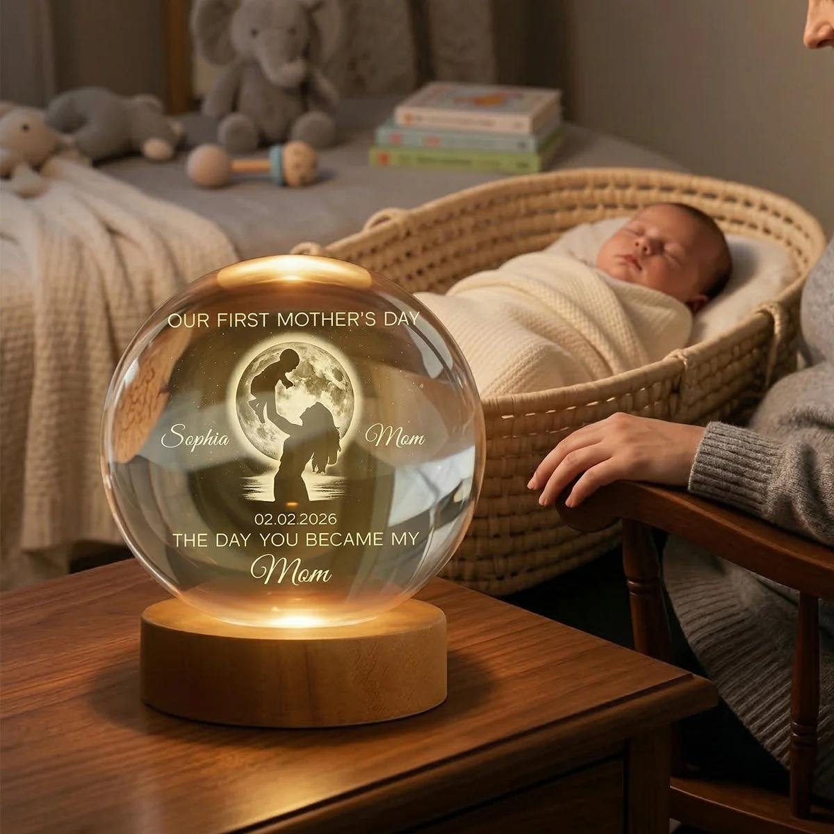 Custom Moon Phase First Mother's Day The Day You Became My Mom - Personalized Crystal Ball LED Night Light - First Mother's Day Gift For New Mom - Image 5