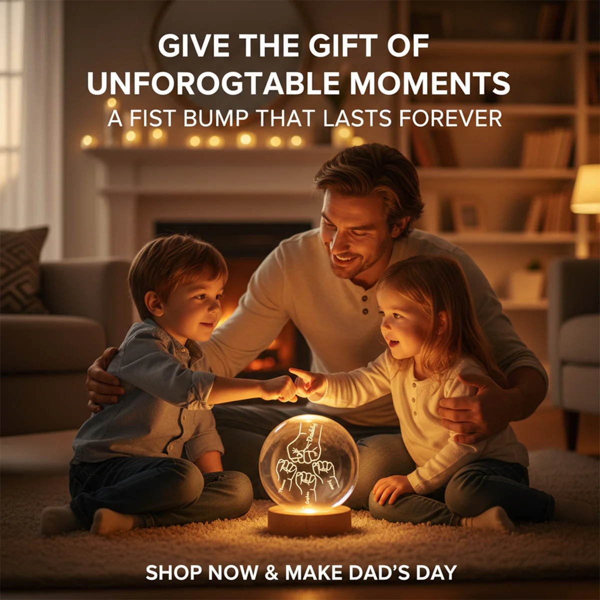 Dad Grandpa Fist Bump Custom Kids Names - Personalized Crystal Ball LED Night Light - Gift For Dad, Grandpa - Image 5