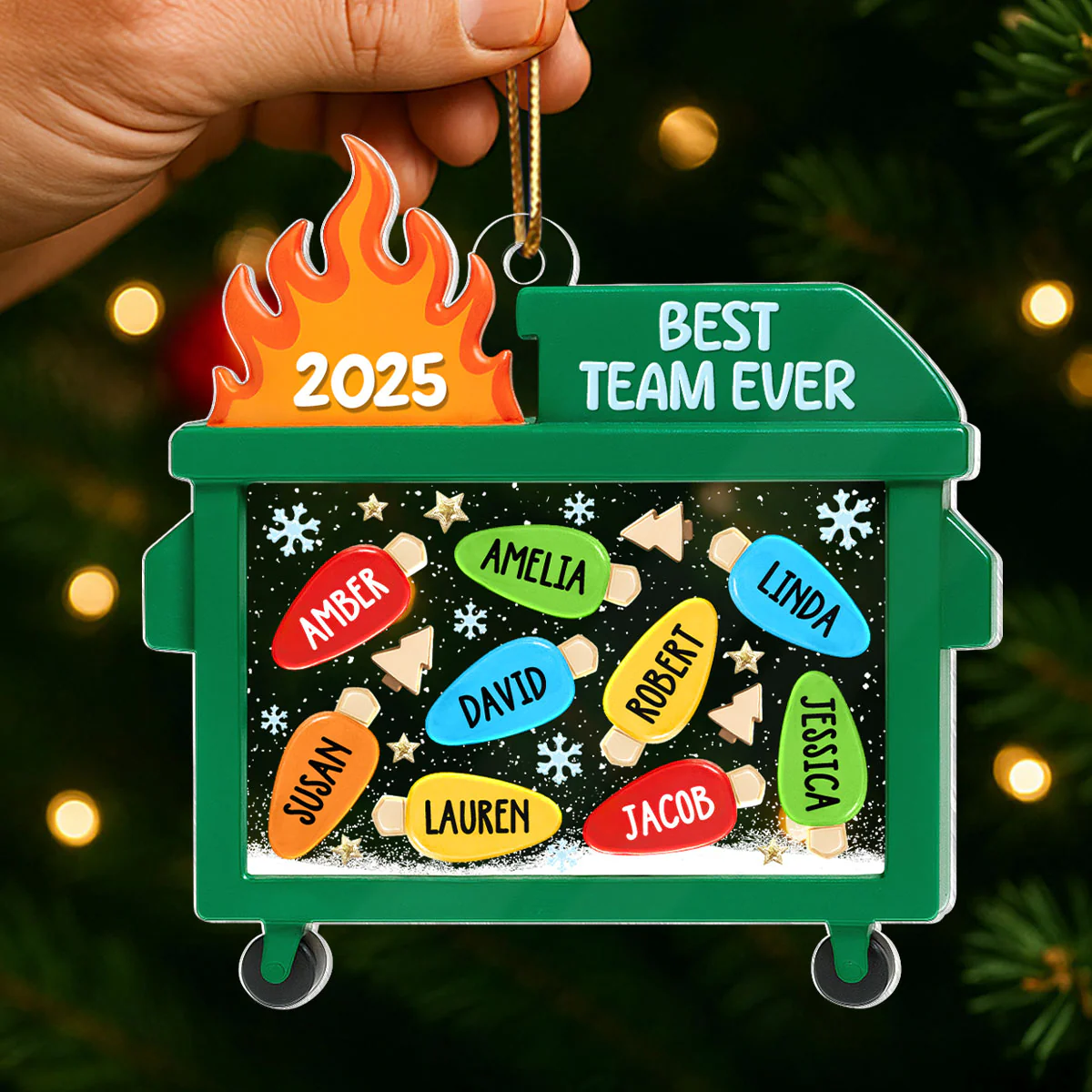 Dumpster Fire Best Team Ever - Personalized Acrylic Ornament - Funny Christmas Gift, White Elephant Gift for Coworkers - Image 3