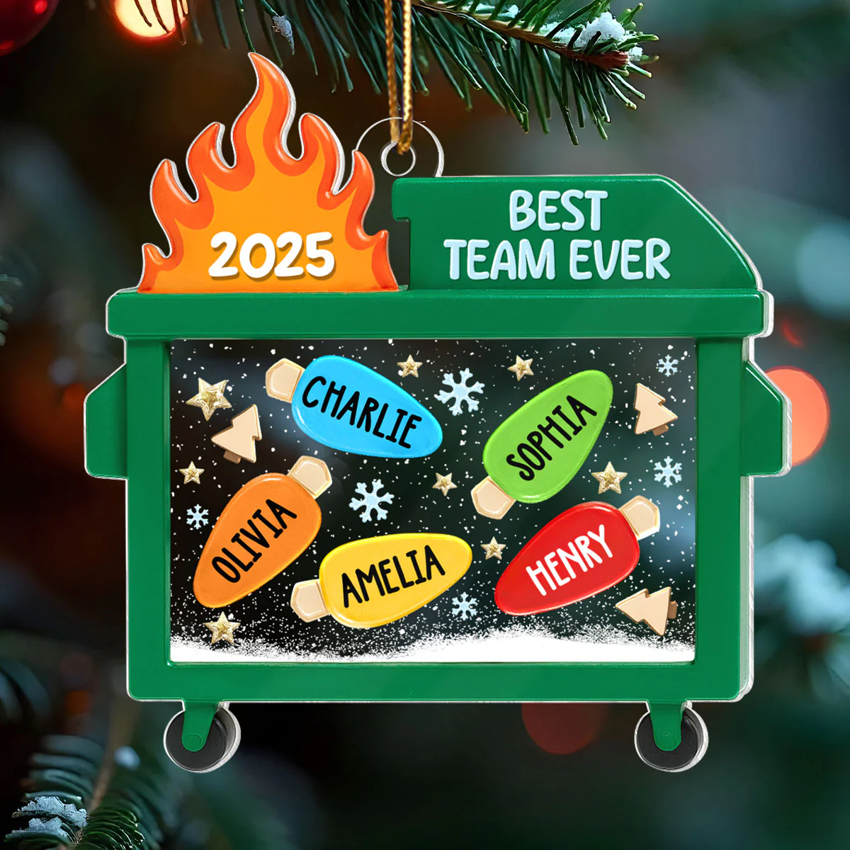 Dumpster Fire Best Team Ever - Personalized Acrylic Ornament - Funny Christmas Gift, White Elephant Gift for Coworkers - Image 4