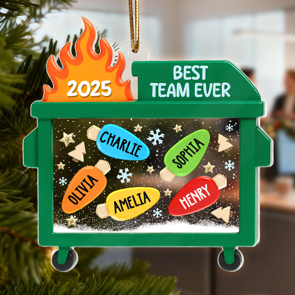Dumpster Fire Best Team Ever - Personalized Acrylic Ornament - Funny Christmas Gift, White Elephant Gift for Coworkers - Image 5