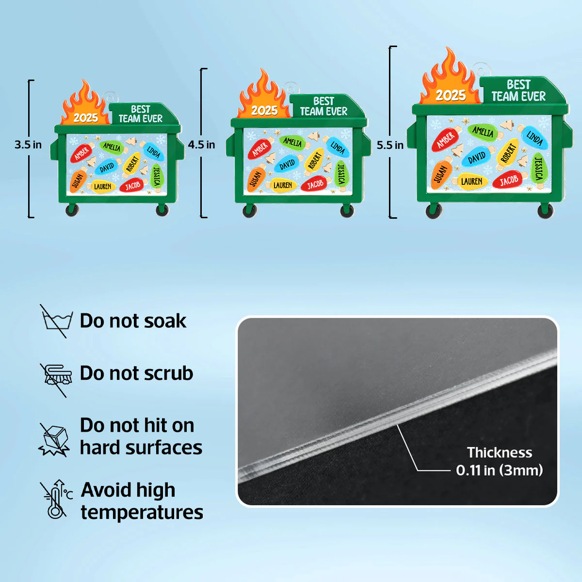 Dumpster Fire Best Team Ever - Personalized Acrylic Ornament - Funny Christmas Gift, White Elephant Gift for Coworkers - Image 8