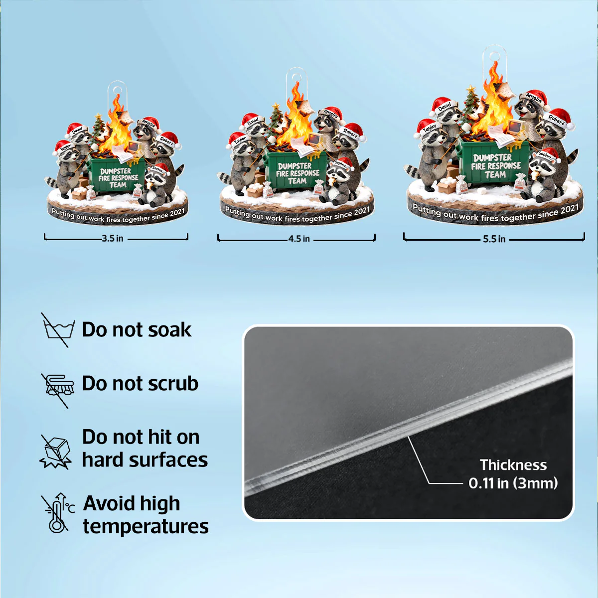 Dumpster Fire Response Team Funny Raccoons - Personalized Acrylic Ornament - Funny Gift For Coworkers, Work Besties - Image 10