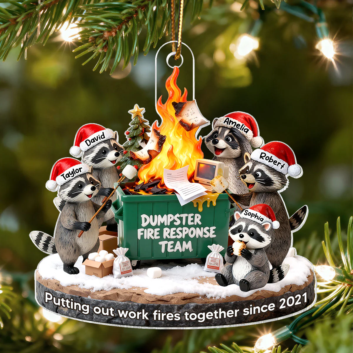 Dumpster Fire Response Team Funny Raccoons - Personalized Acrylic Ornament - Funny Gift For Coworkers, Work Besties - Image 11